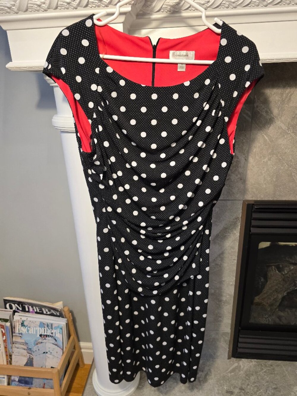Dressbarn Polka Dot Ruched Knee-Length Dress Size 14 Coral Red Lining